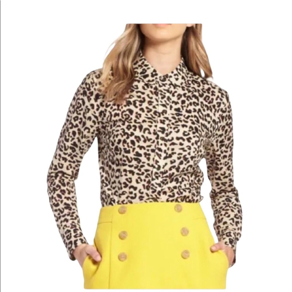 1901 • Nordstrom | Beige Shadow Leopard Button Down Blouse Animal Print Shirt•